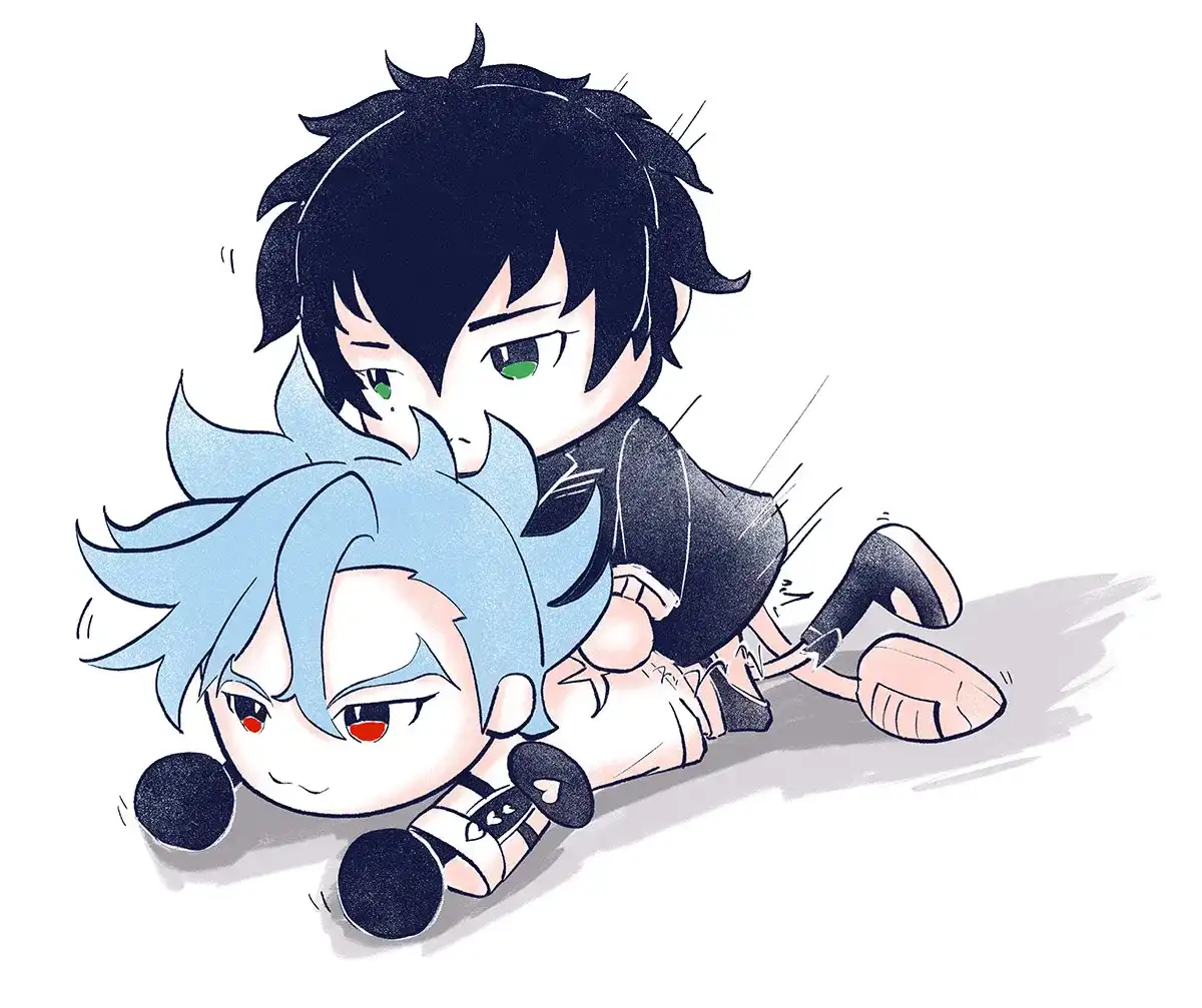 Puppet charm Adam being railed by puppet charm Tadashi