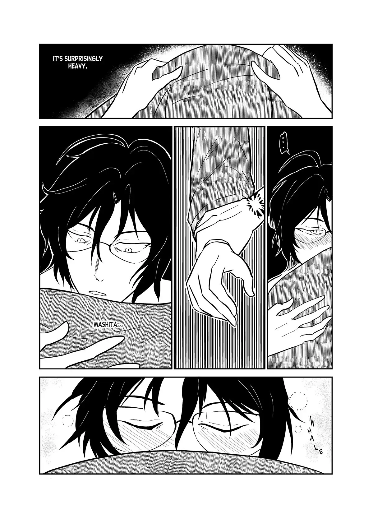 Yashiki lifts up the coat and brings it to his face. "It&#x27;s surprisingly heavy. Mashita..." He inhales the smell of the jacket.