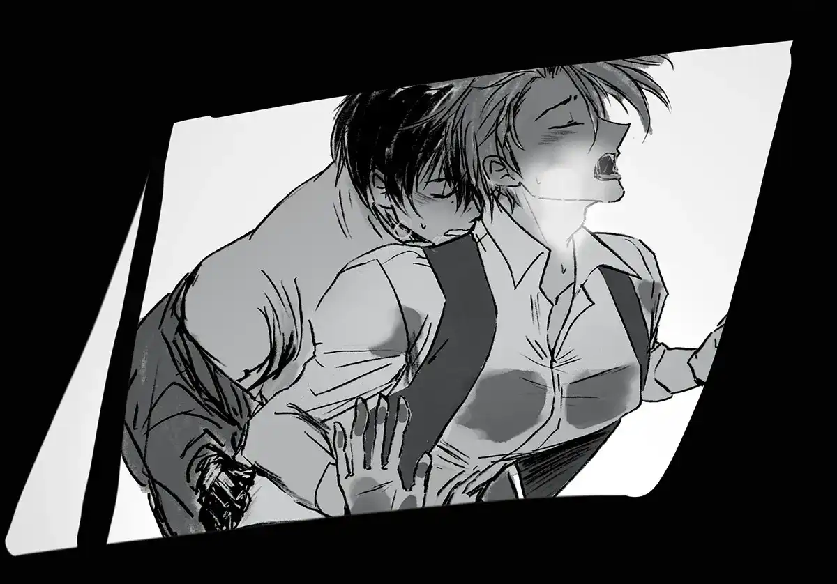 Adam in his funeral suit curled up in the backseat with his face hidden. He wrapped in a capman jacket.
